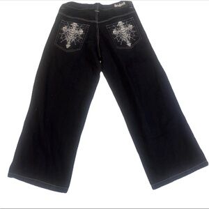 Bruised Mens Abstract Skull Denim Straight Y2K Jeans Size XL Black